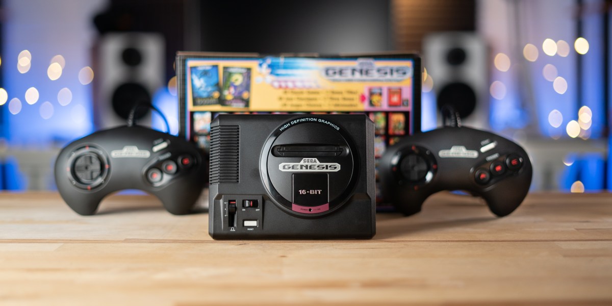 Sega Genesis Mini and controllers set up on table