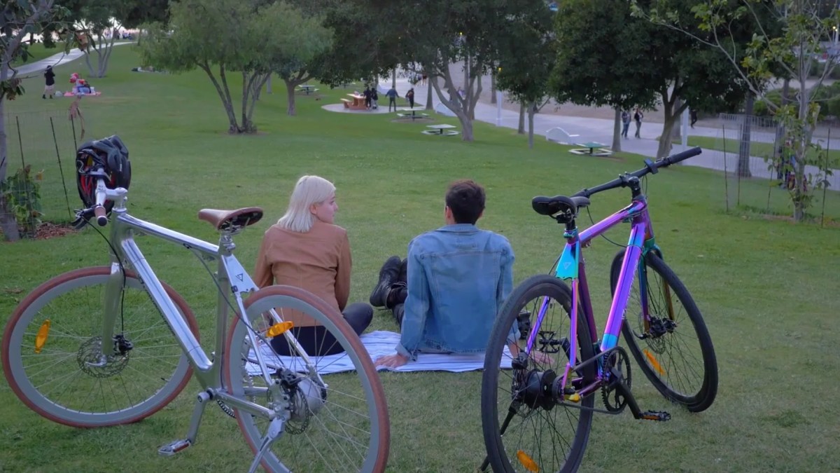 a bicycle parked at a park