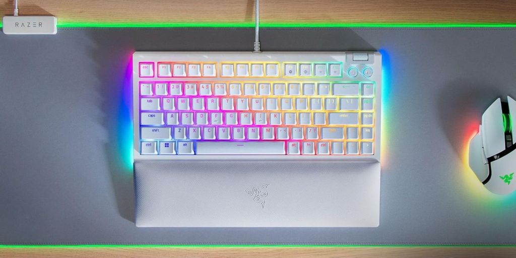 Razer BlackWidow V4 mechanical keyboard on a desk.