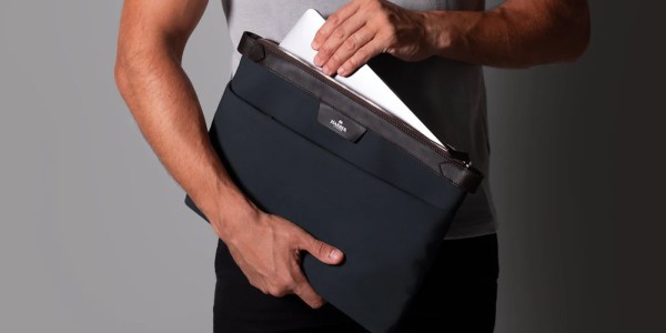 Harber London leather and recycled fabric MacBook sleeve