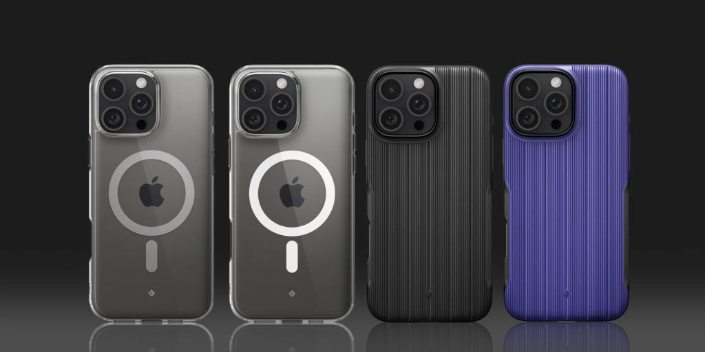 Image showing a lineup of iPhone 16 series phone with Caseology's cases.