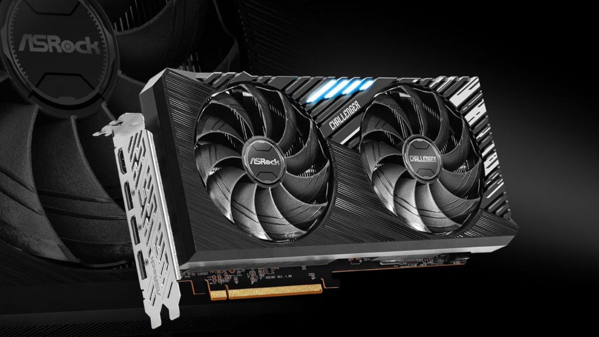 Image showing a render of ASRock's Challenger RX 7800 XT GPU.