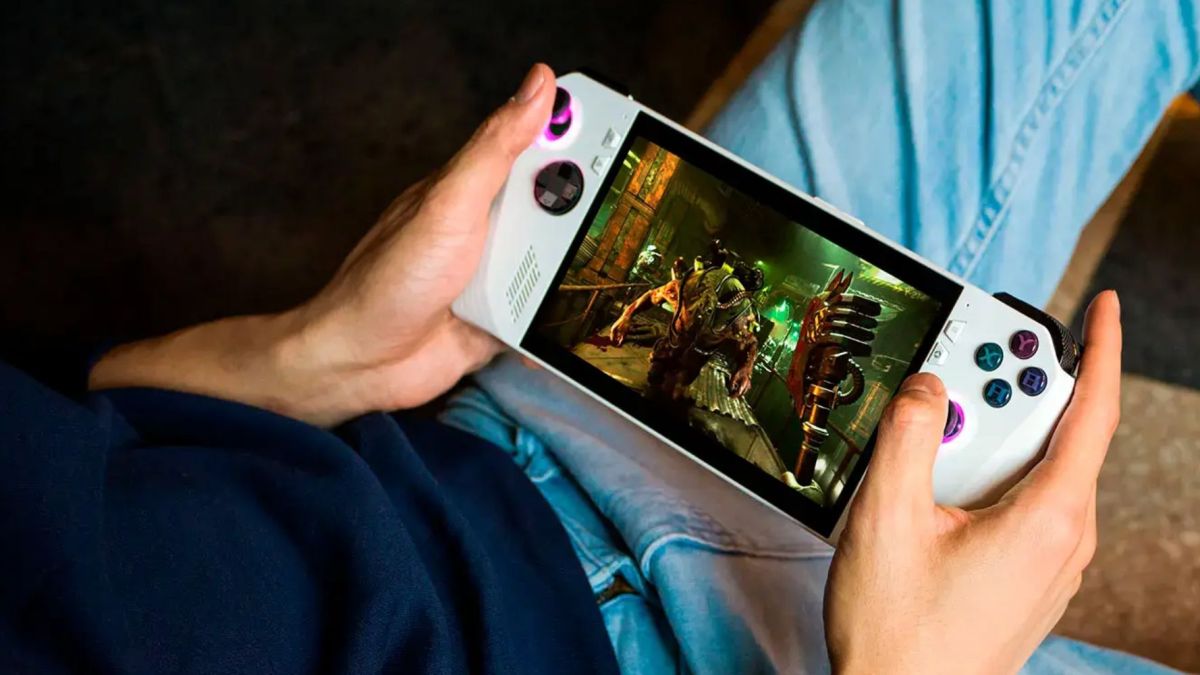 Image showing a person playing a game on ASUS ROG Ally handheld.