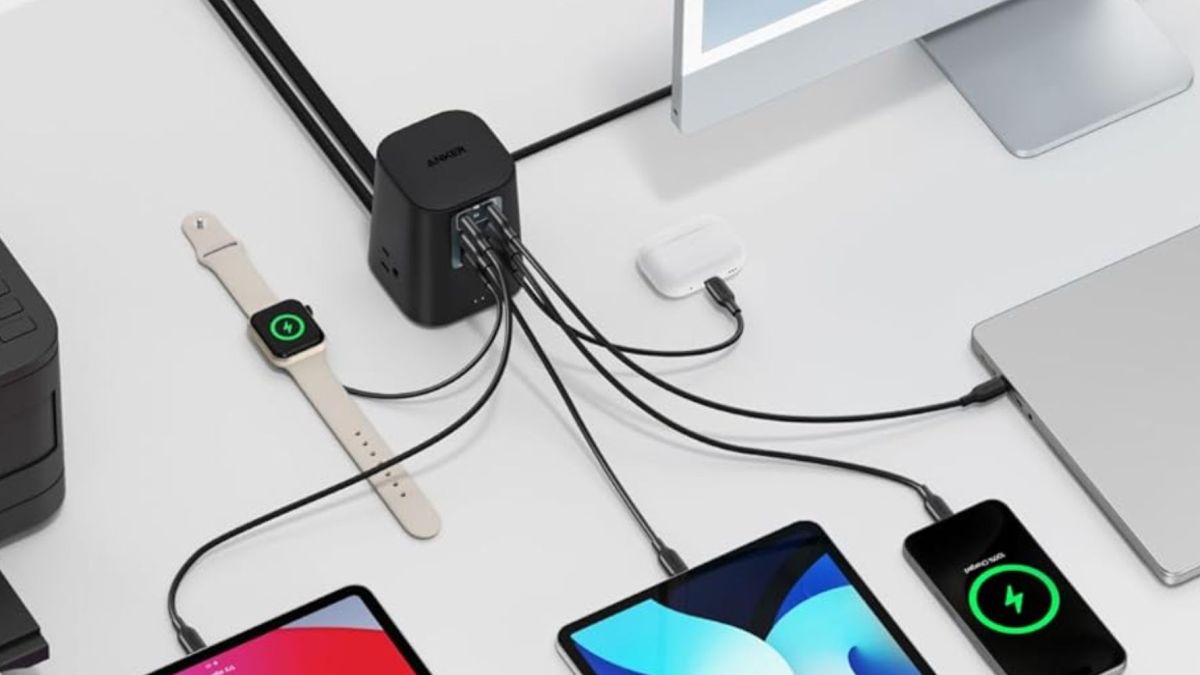 Image showing Anker's 9-in-1 charging station powering multiple devices.