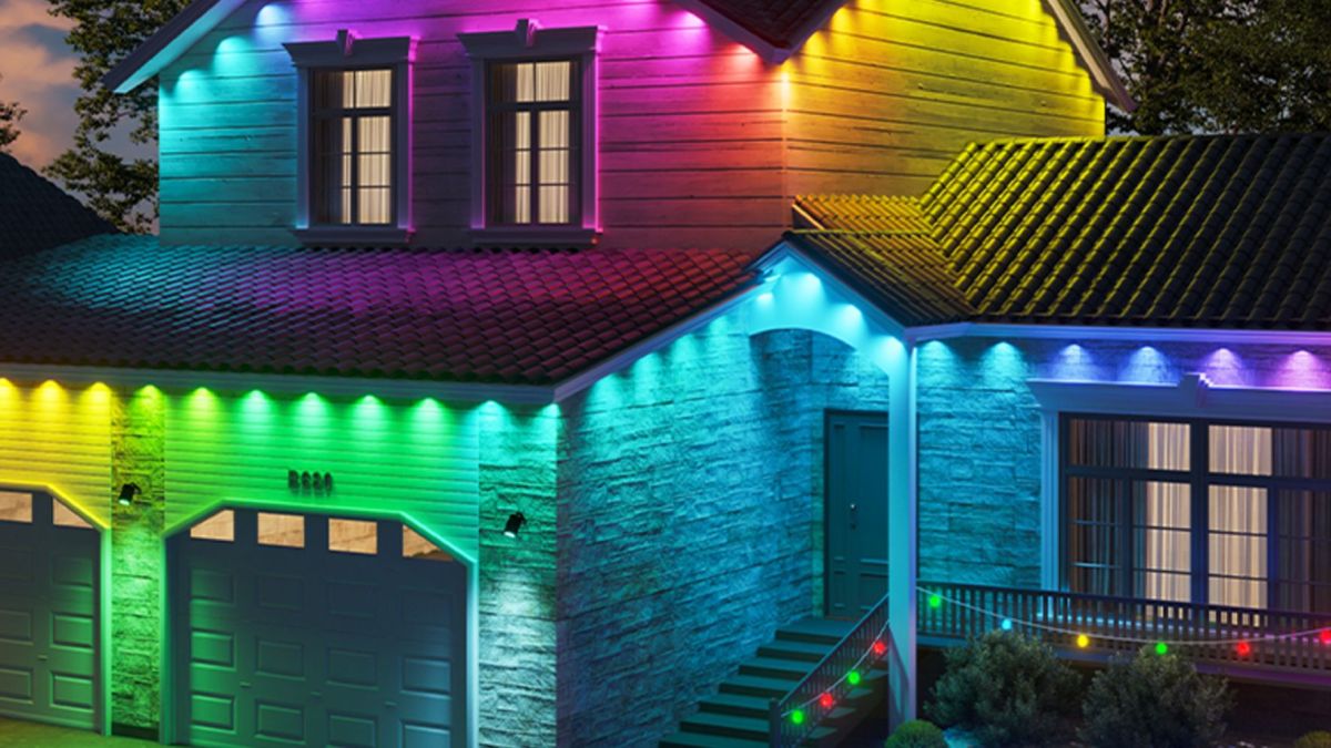 Image showing a house with holiday lighting.