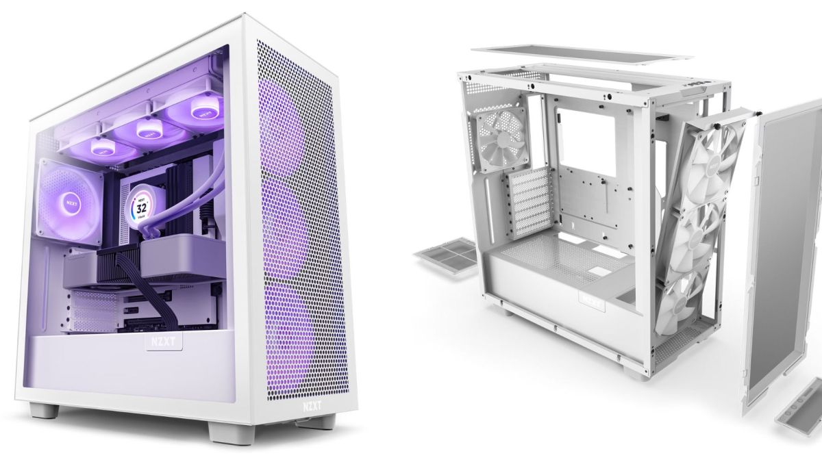 Image showing renders of NZXT's H7 Flow RGB case in white.