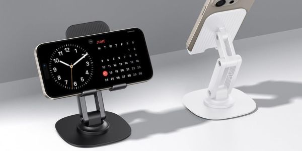 Image showing OMOTON's phone holders in black and white.