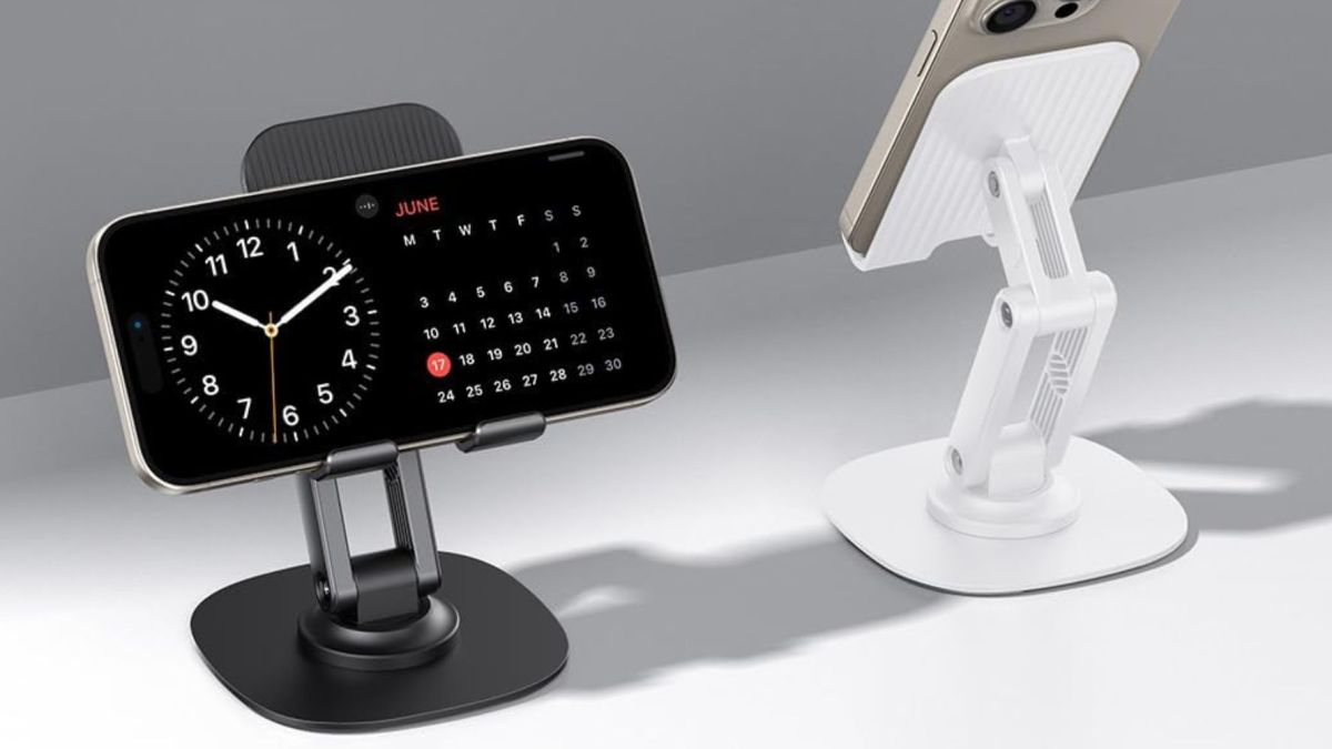 Image showing OMOTON's phone holders in black and white.