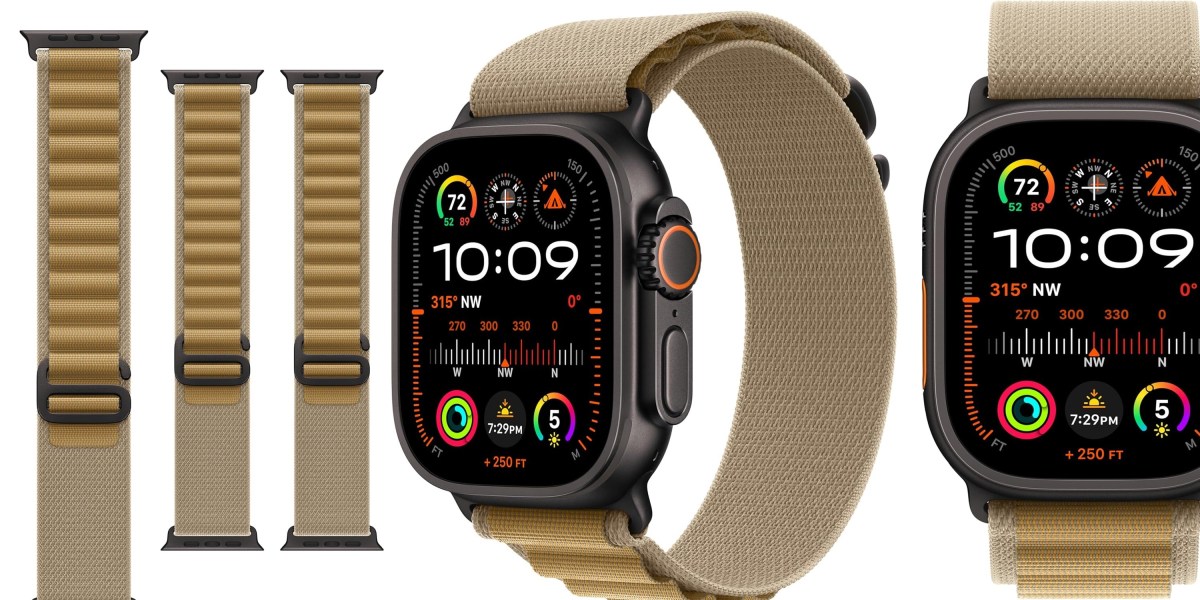 Apple Watch Alpine Loop in Tan with the black titanium finish