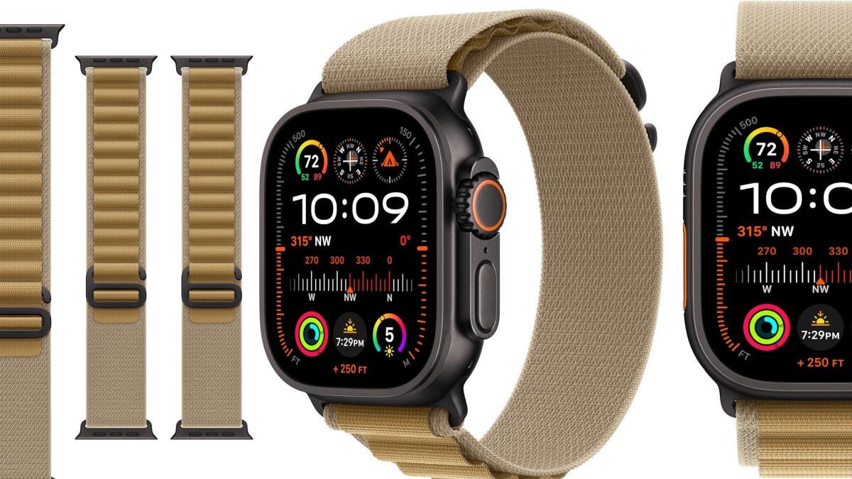 Apple Watch Alpine Loop in Tan with the black titanium finish