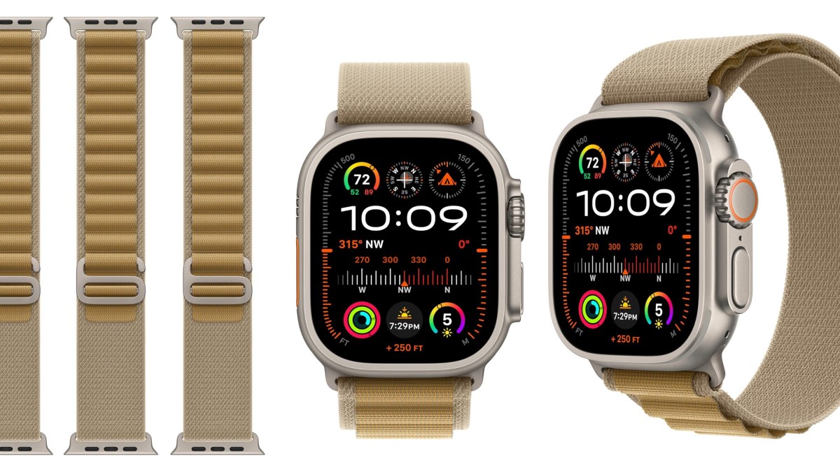 Apple Watch Ultra Alpine Loop (49mm) in Tan with the natural titanium finish