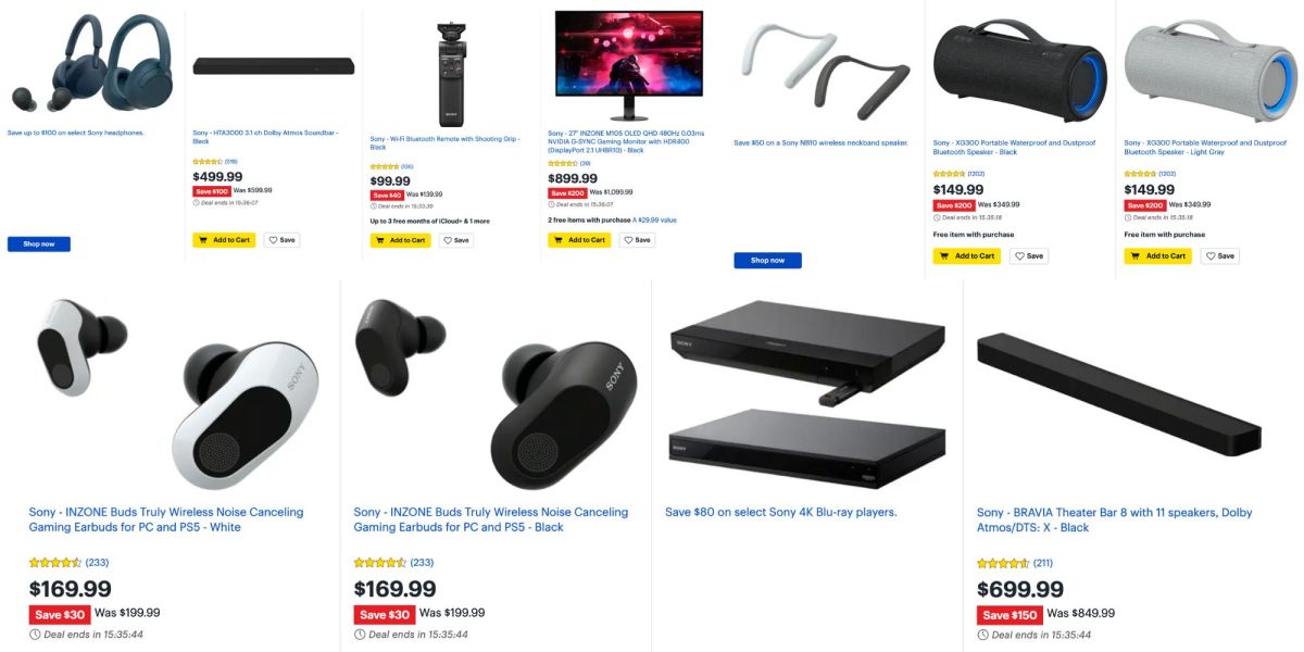 Image showing Best Buy's Sony offers.