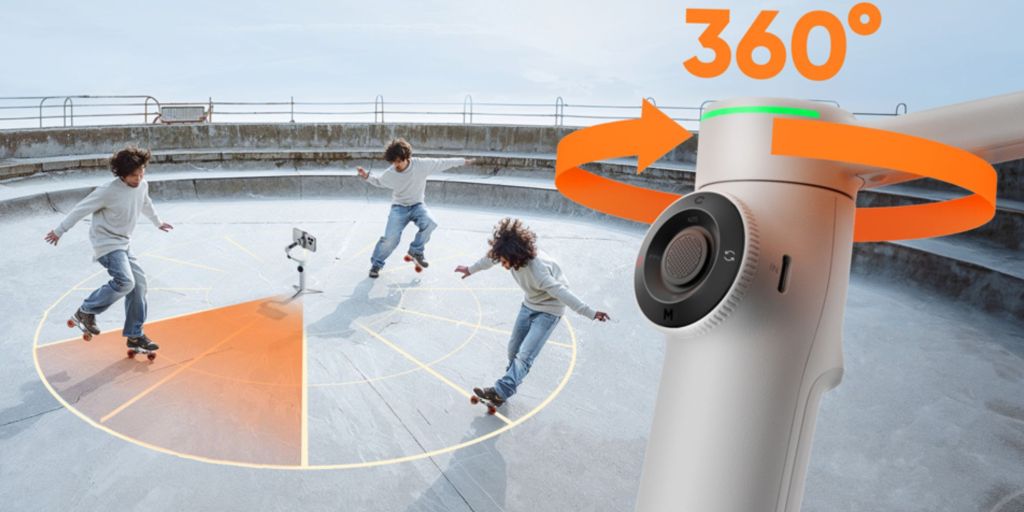 Image showing a render of Insta360 Flow 2 Pro gimbal with 360 pan.