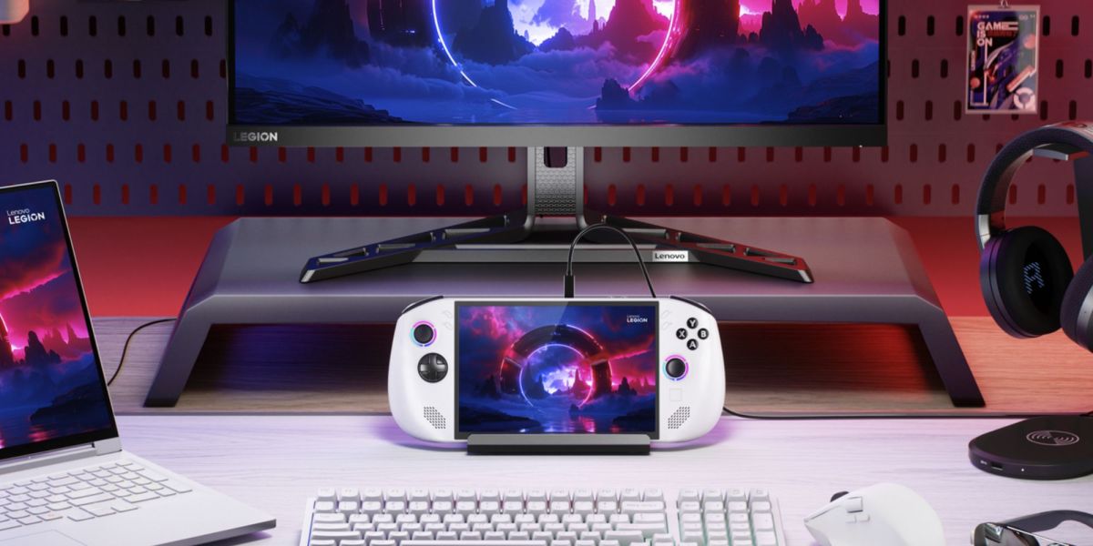 Image showing a render of Lenovo's Legion Go S handheld in white.