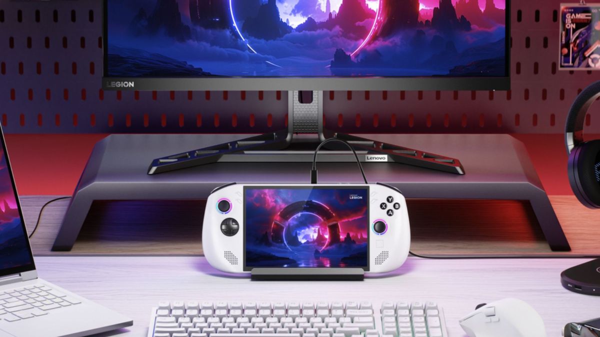 Image showing a render of Lenovo's Legion Go S handheld in white.