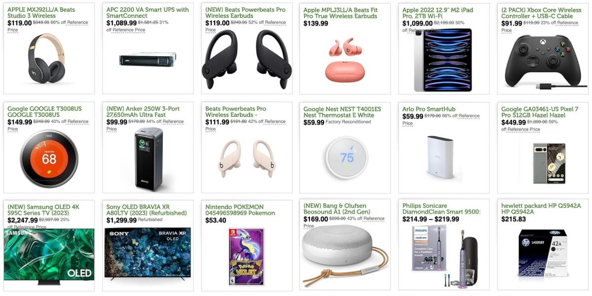 Image showing a listings from Woot's warehouse clean out sale.