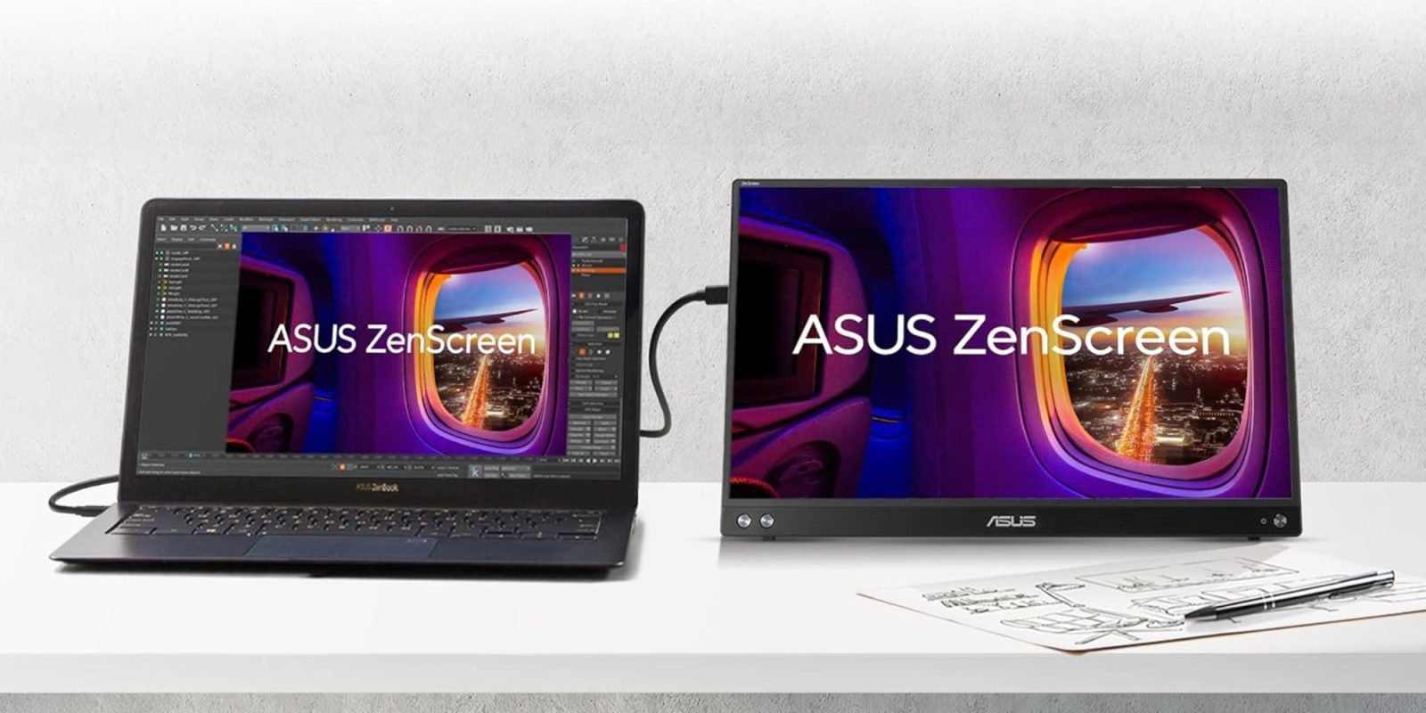 Image showing a render of ASUS' ZenScreen portable monitor.
