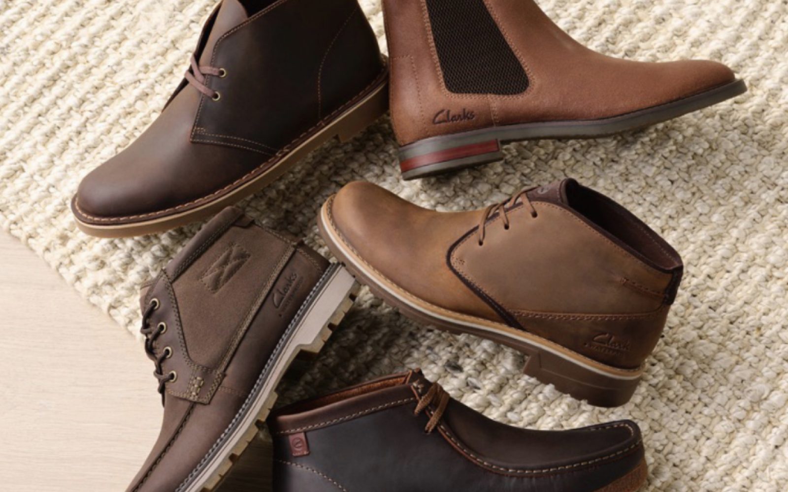 A group of brown and black shoes