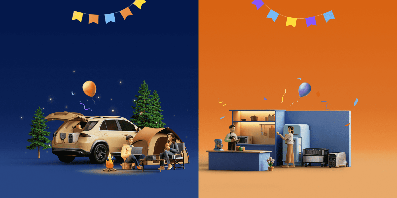 A couple of people camping in a tent