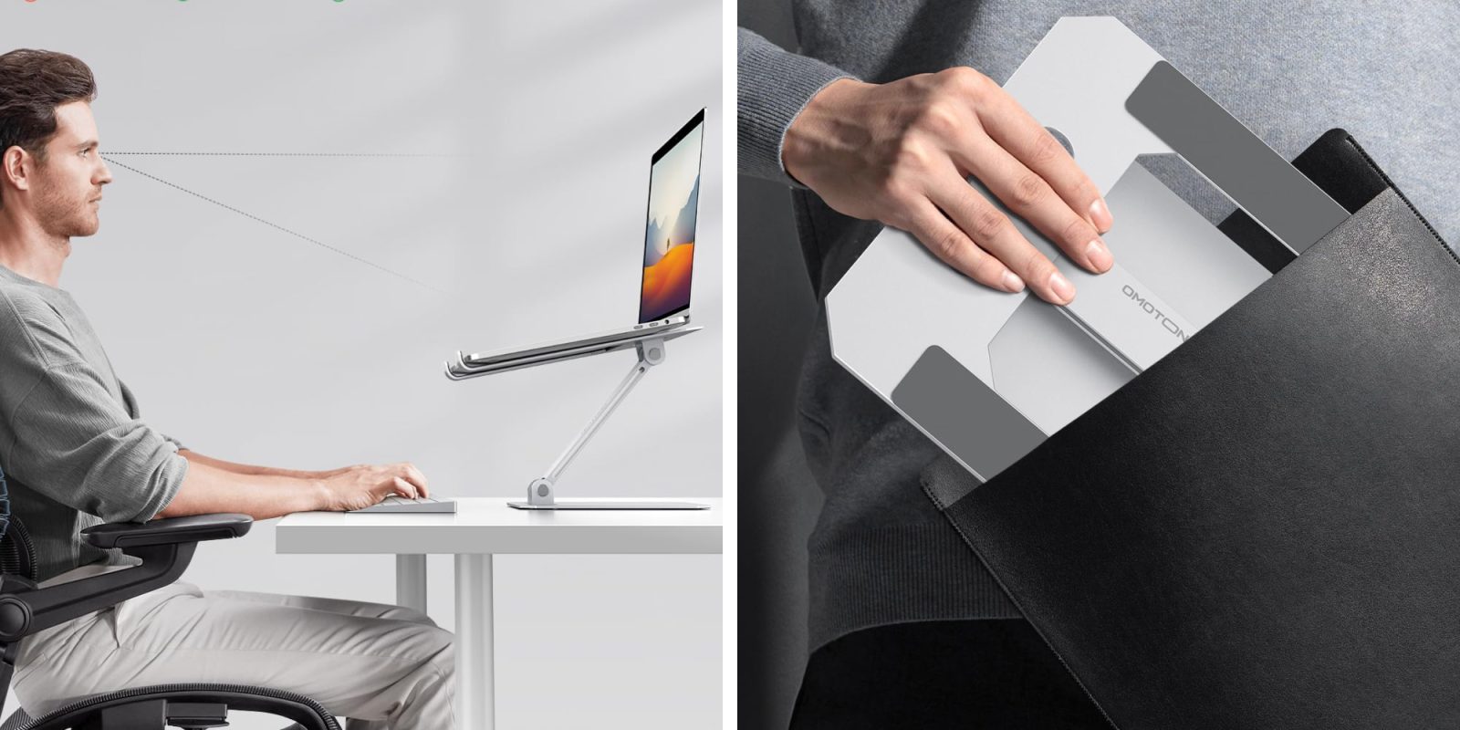 A man putting a laptop in his pocket