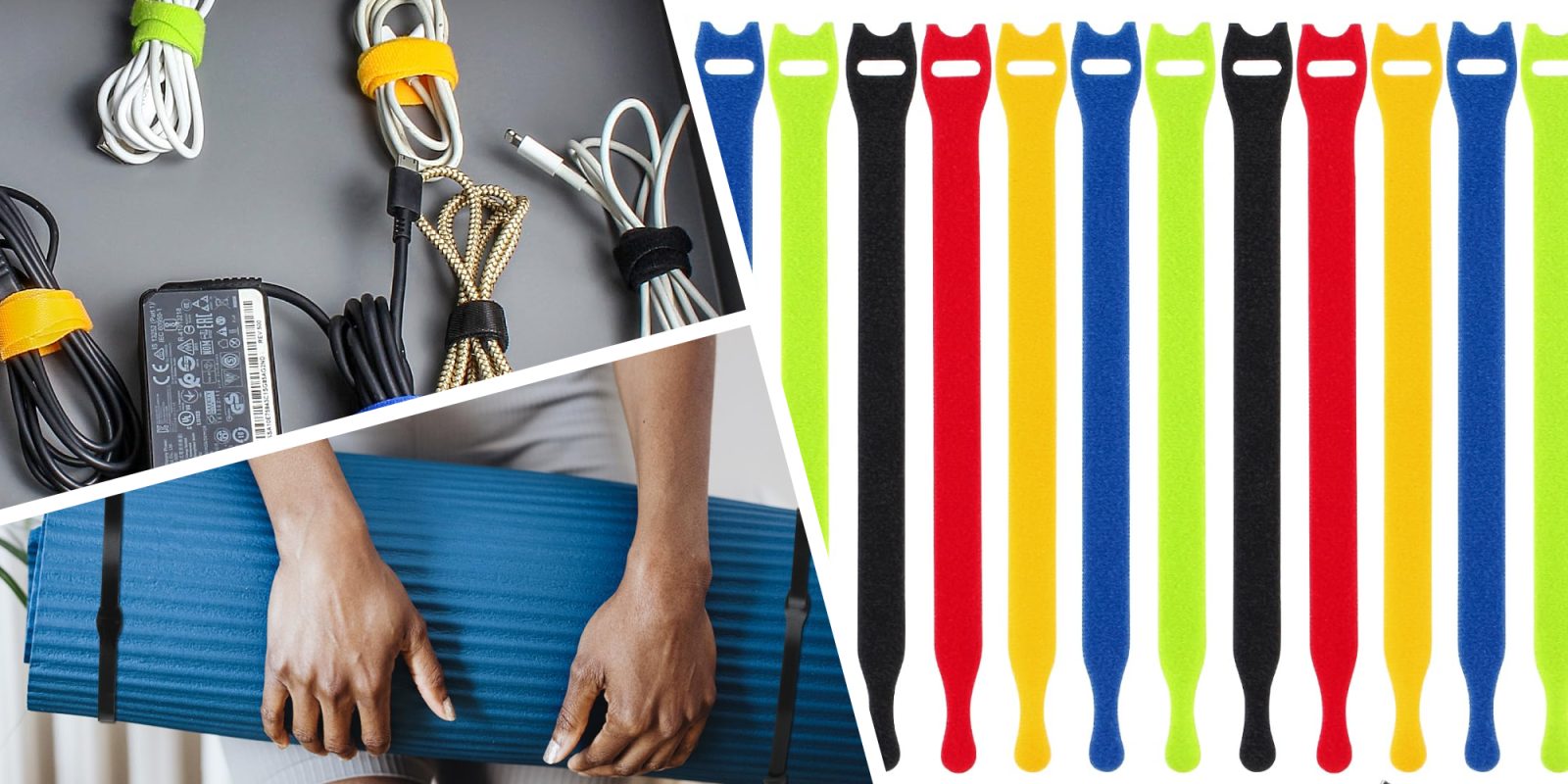 A collage of different colored straps