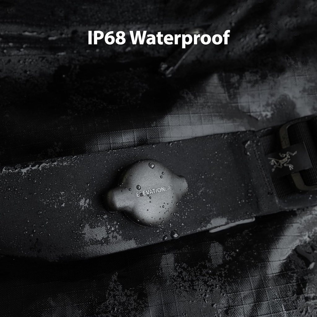A waterproof strap on a black surface