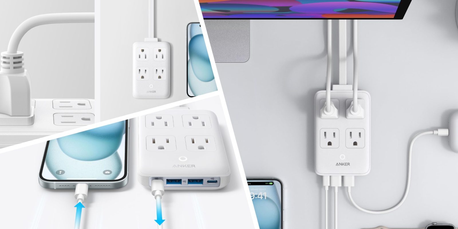 A collage of a power strip