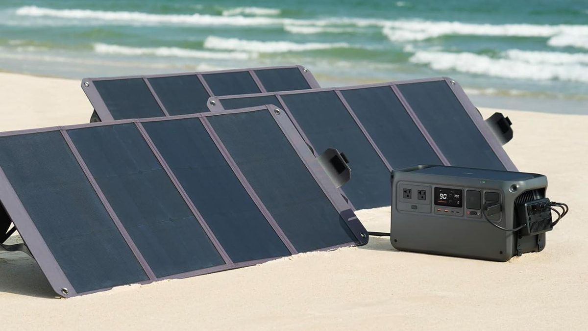 Solar panels on a beach