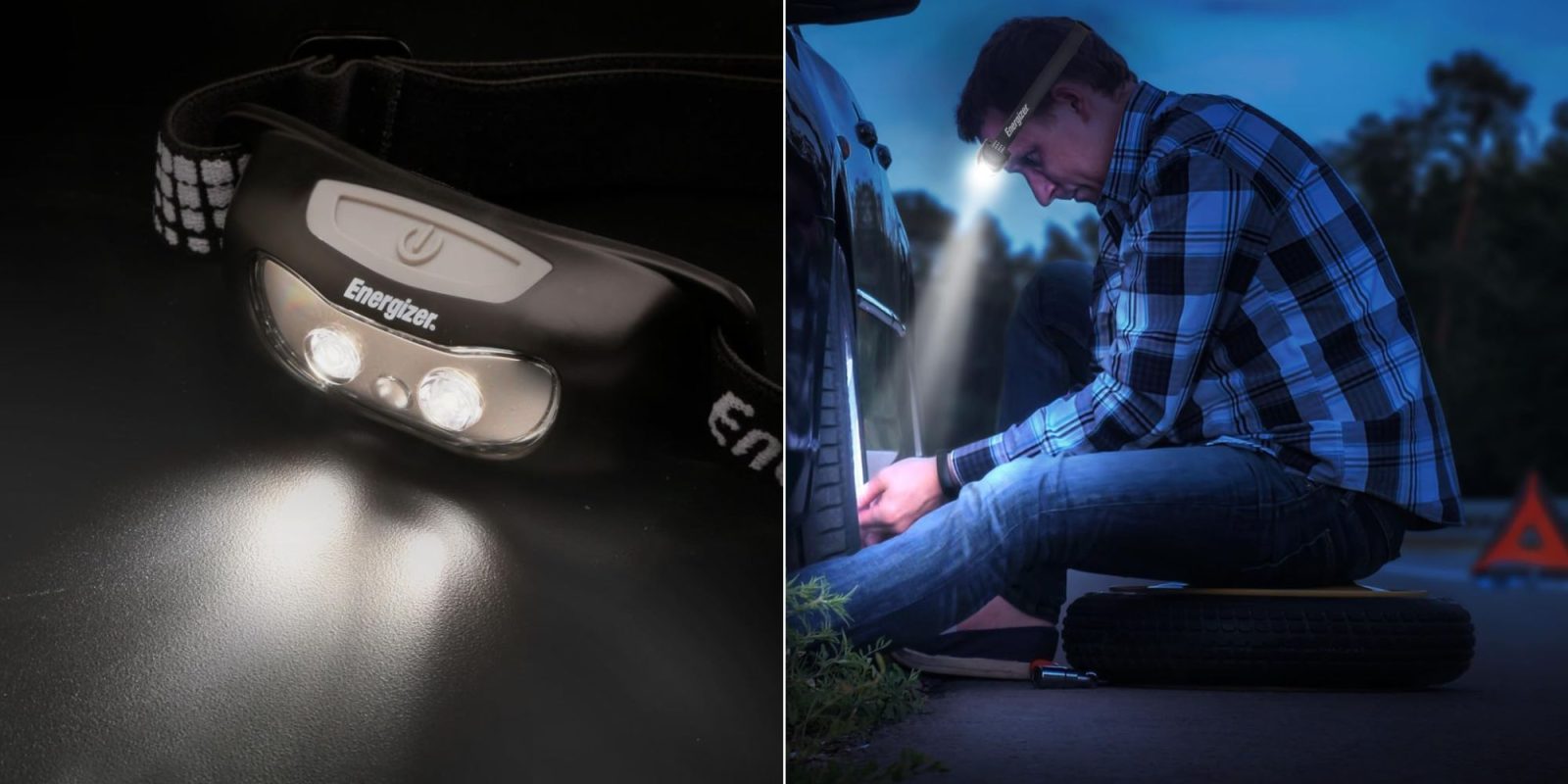 A man with a headlamp on his head.