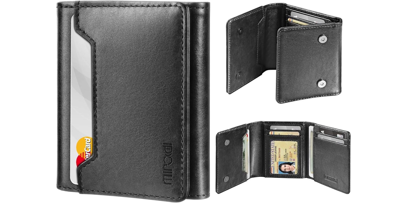 A black leather wallet with cards inside