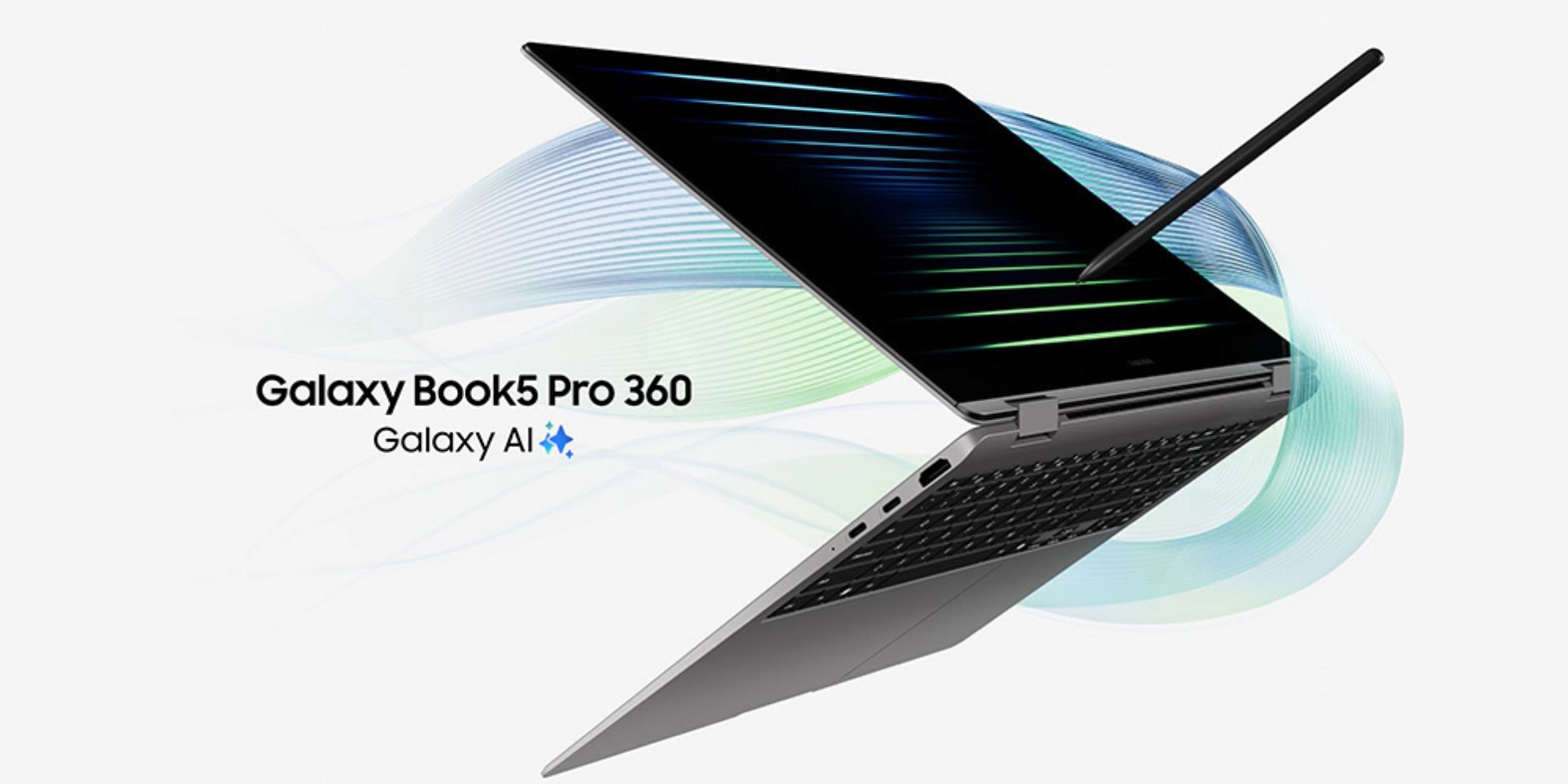 Image showing a render of Samsung's Galaxy Book 5 Pro 360 laptop.