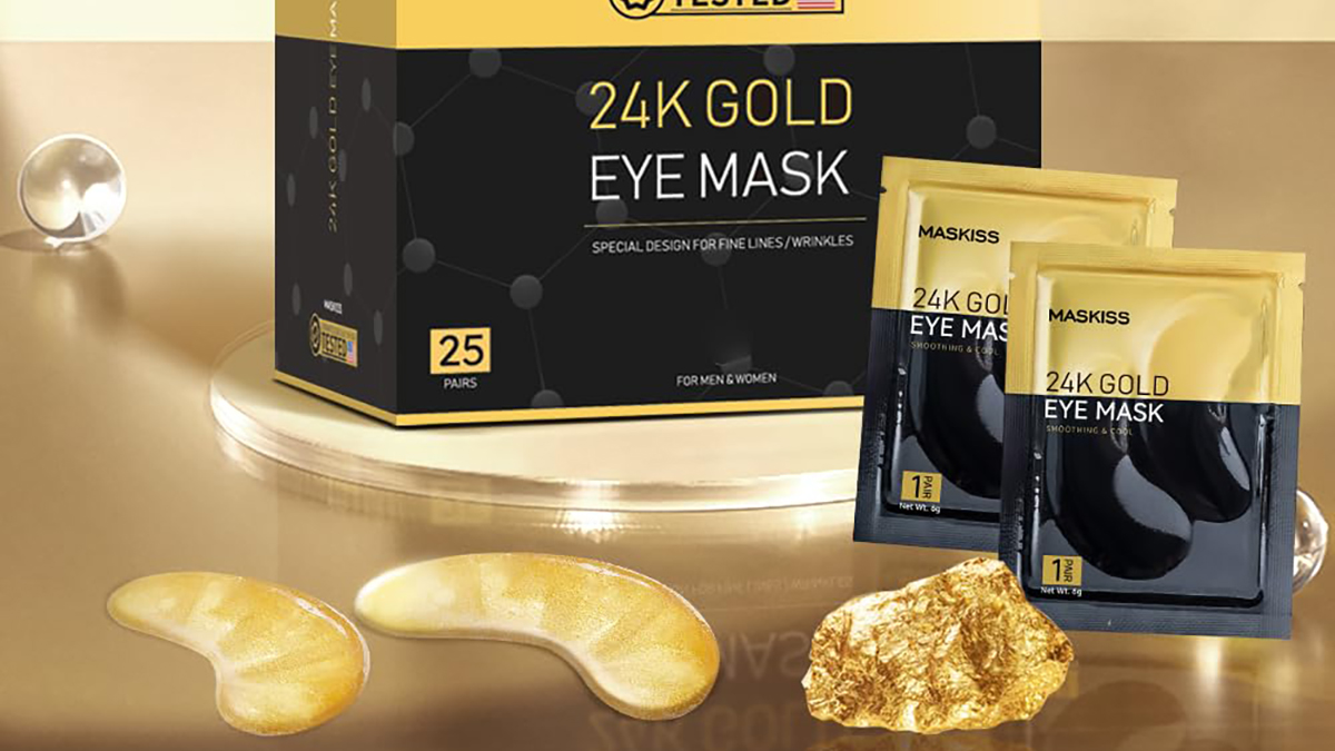 A box with gold eye mask and gold patches