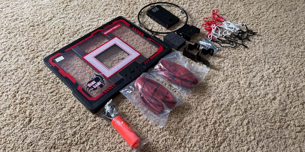 A basketball hoop and basketball equipment