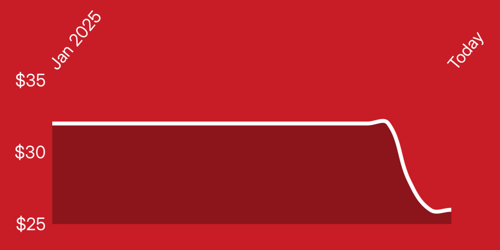 A red rectangular object with white lines