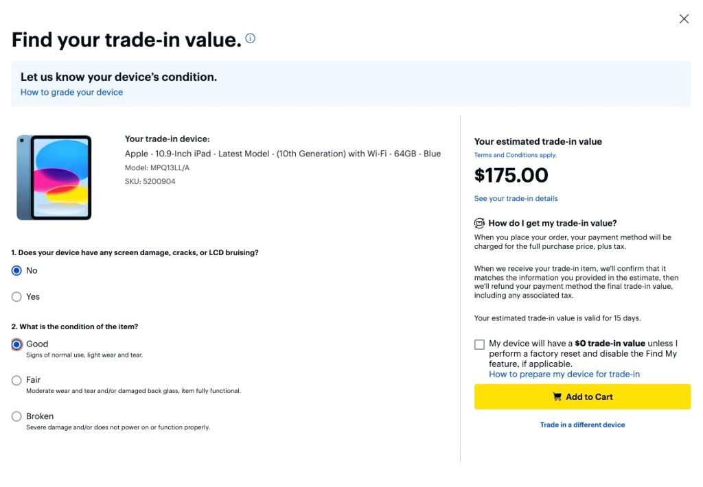 A screenshot of a trade in value