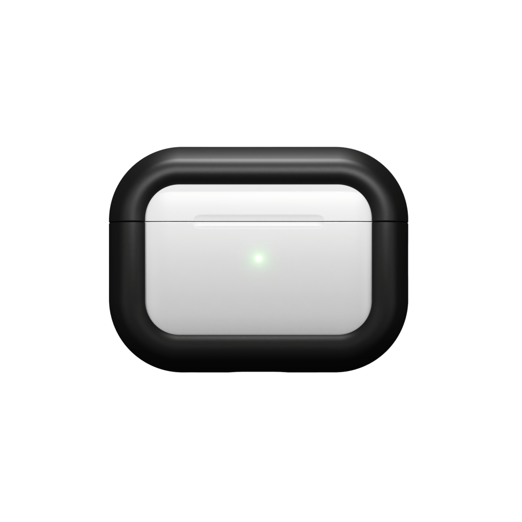 A black and white device with a green light