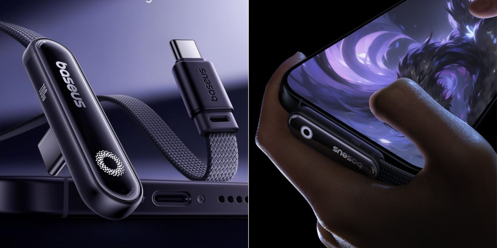 Image showing renders of Baseus' USB-C cable with right-angle USB-C connector.