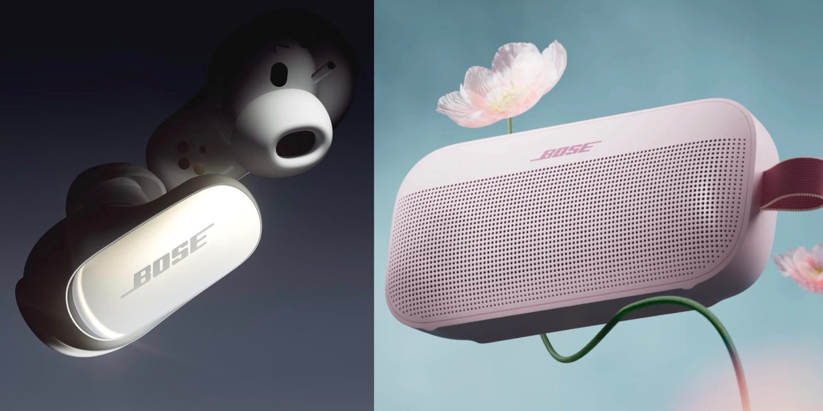 A white speaker with a pink flower on it