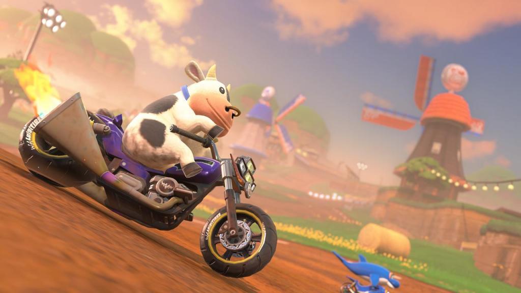 A cow riding a motorcycle