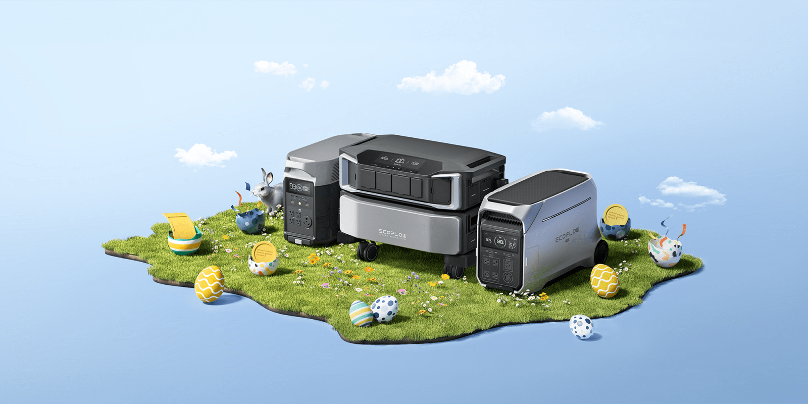 A computer on a grass island