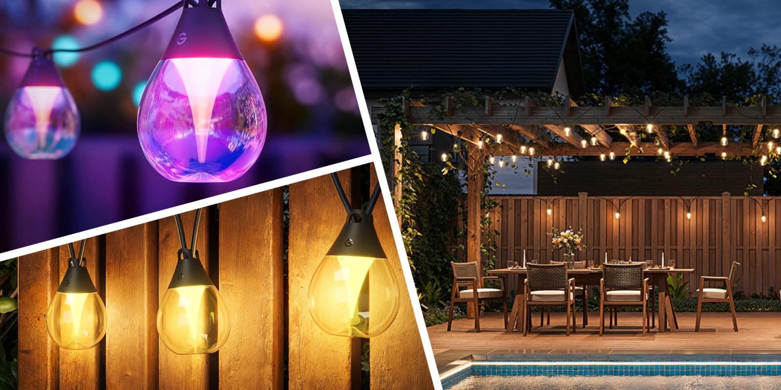 A collage of lights and a pool