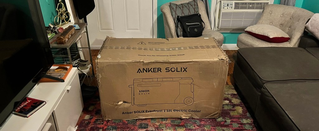 A cardboard box on a rug