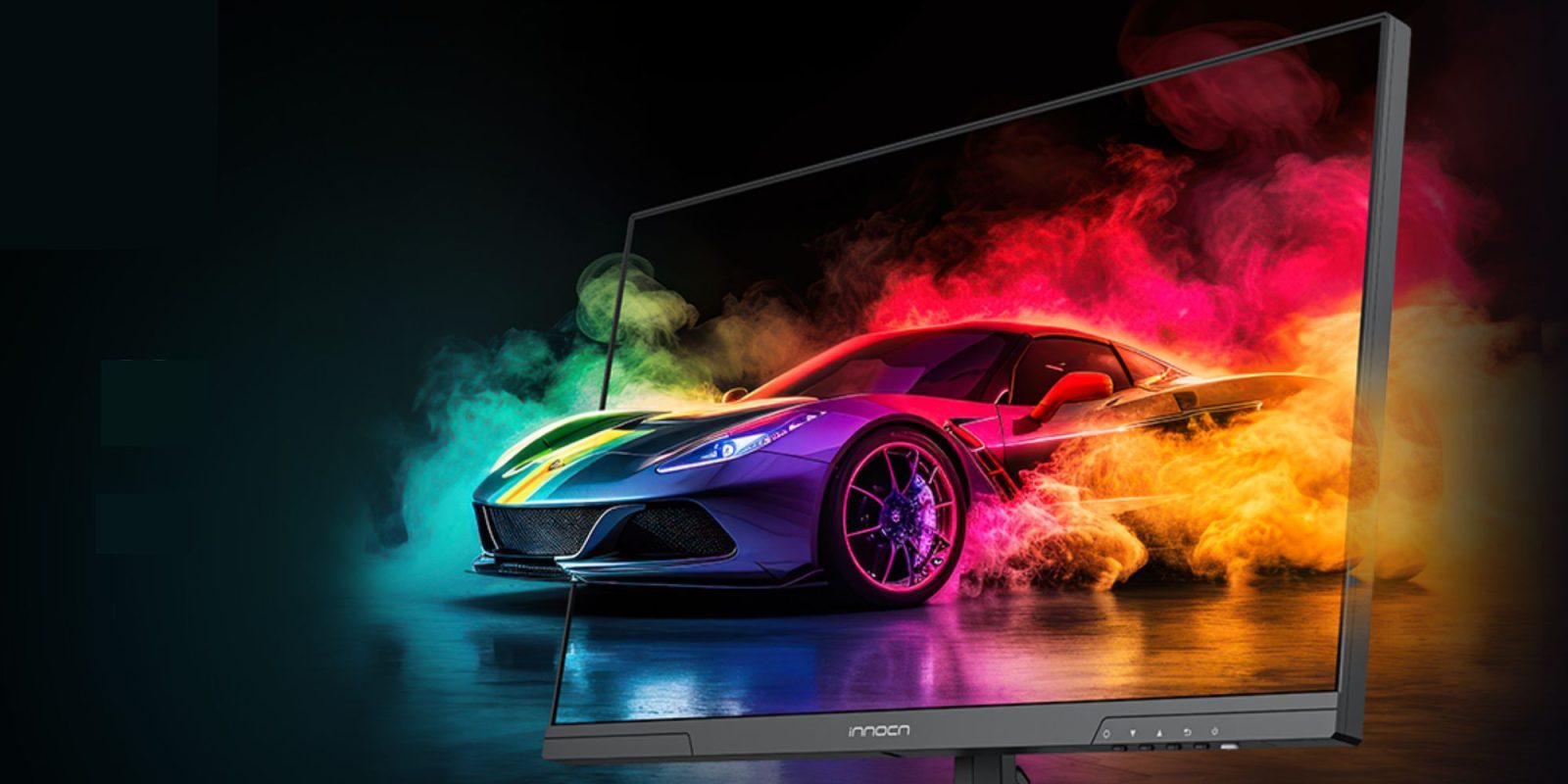 A computer screen with a sports car on it