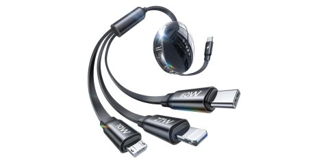 A group of black cables with a round object on the side