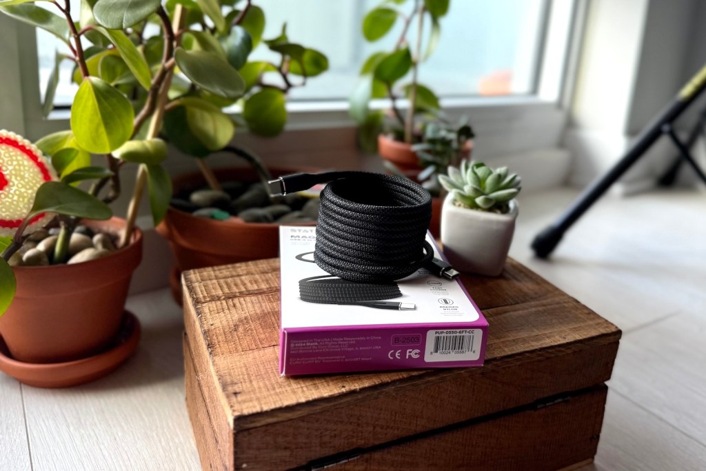 A black cord on a box