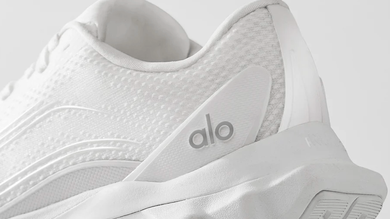 A close up of a white shoe