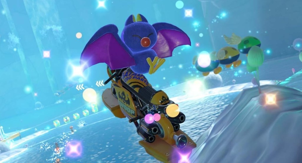 A video game with a bat on a motorcycle