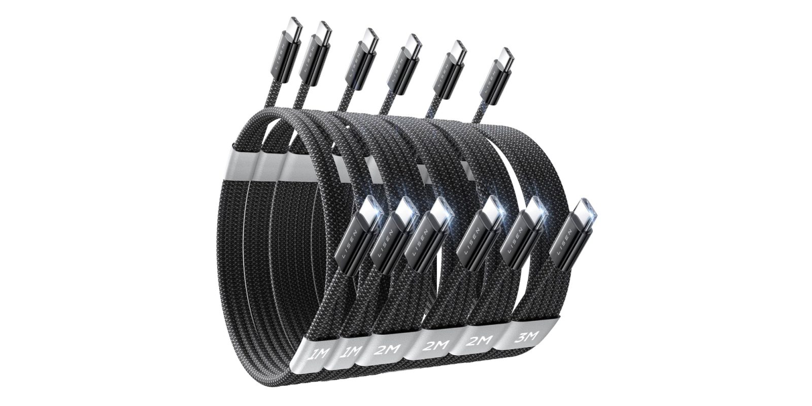 A group of black cables with white text