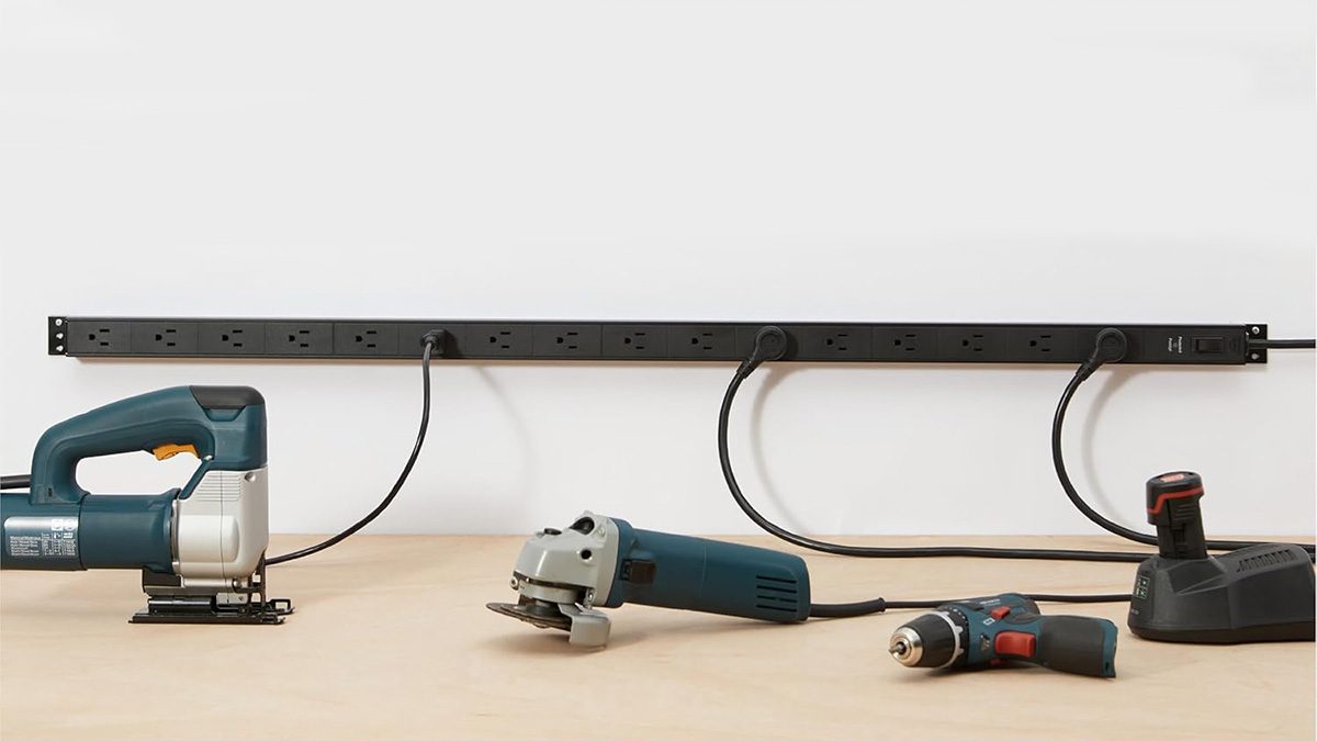 Power cords and power tools on a table