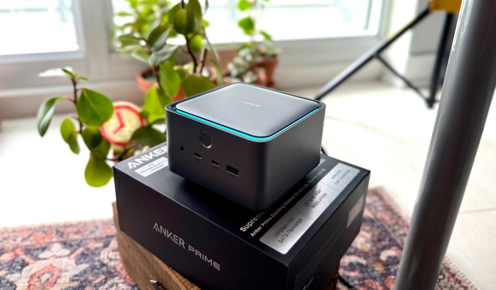 A black box with a blue light on top